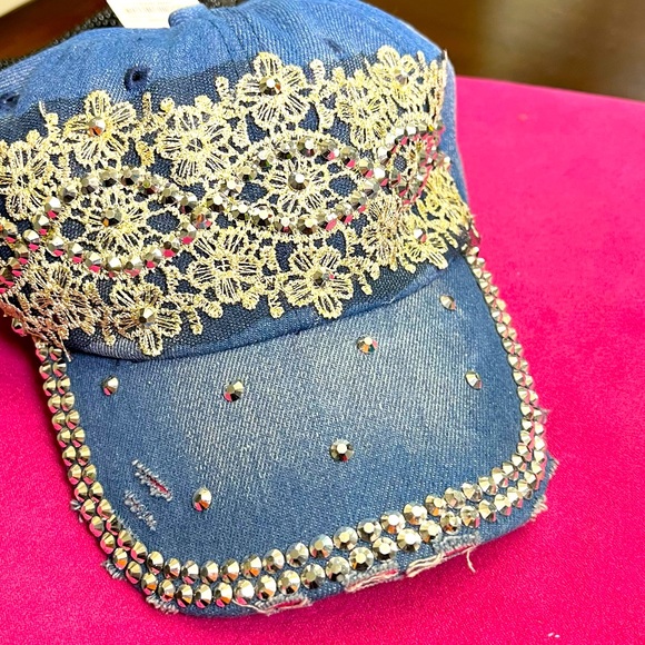 Accessories - Blue Jean hat. Denim. With lace and bling